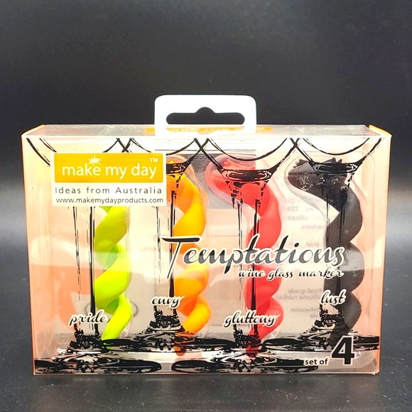 Make My Day Set of 4 Silicone Wine Glass Markers - Picture 1 of 5